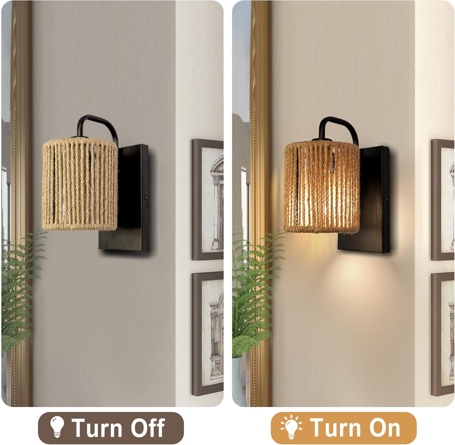 Bohemian bathroom light rattan wall light hemp rope,metal fixtures light