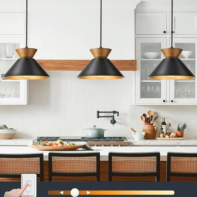 Farmhouse hanging lamp black pendant light metal,wood bedroom light
