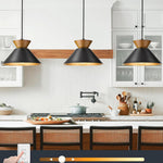 Farmhouse hanging lamp black pendant light metal,wood bedroom light
