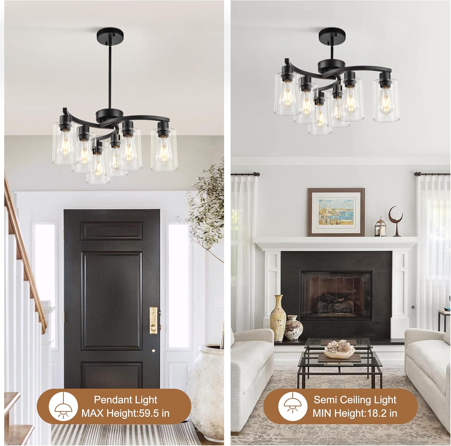 6 Light modern pendant light black farmhouse light metal hanging light