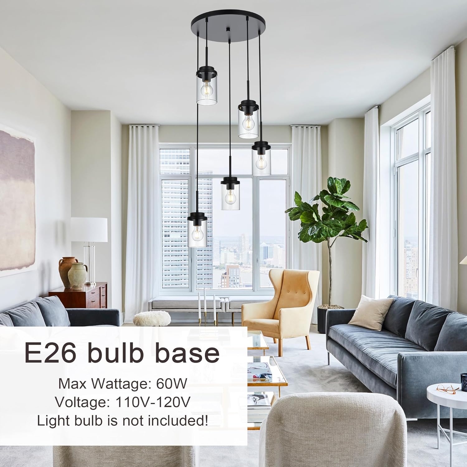 5-light hanging light black chandelier light metal pendant light