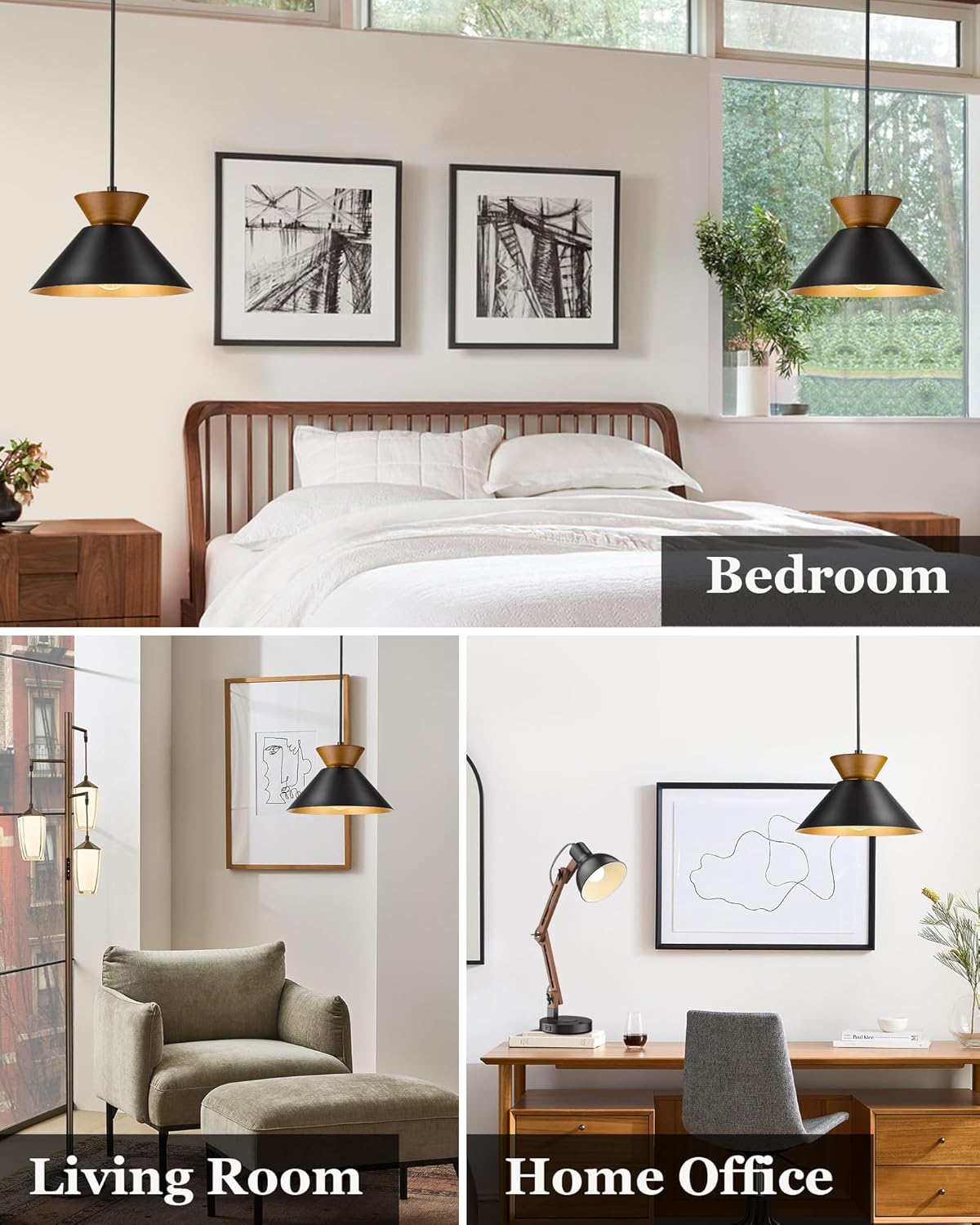 Farmhouse hanging lamp black pendant light metal,wood bedroom light