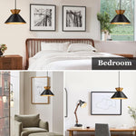 Farmhouse hanging lamp black pendant light metal,wood bedroom light