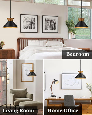 Farmhouse hanging lamp black pendant light metal,wood bedroom light