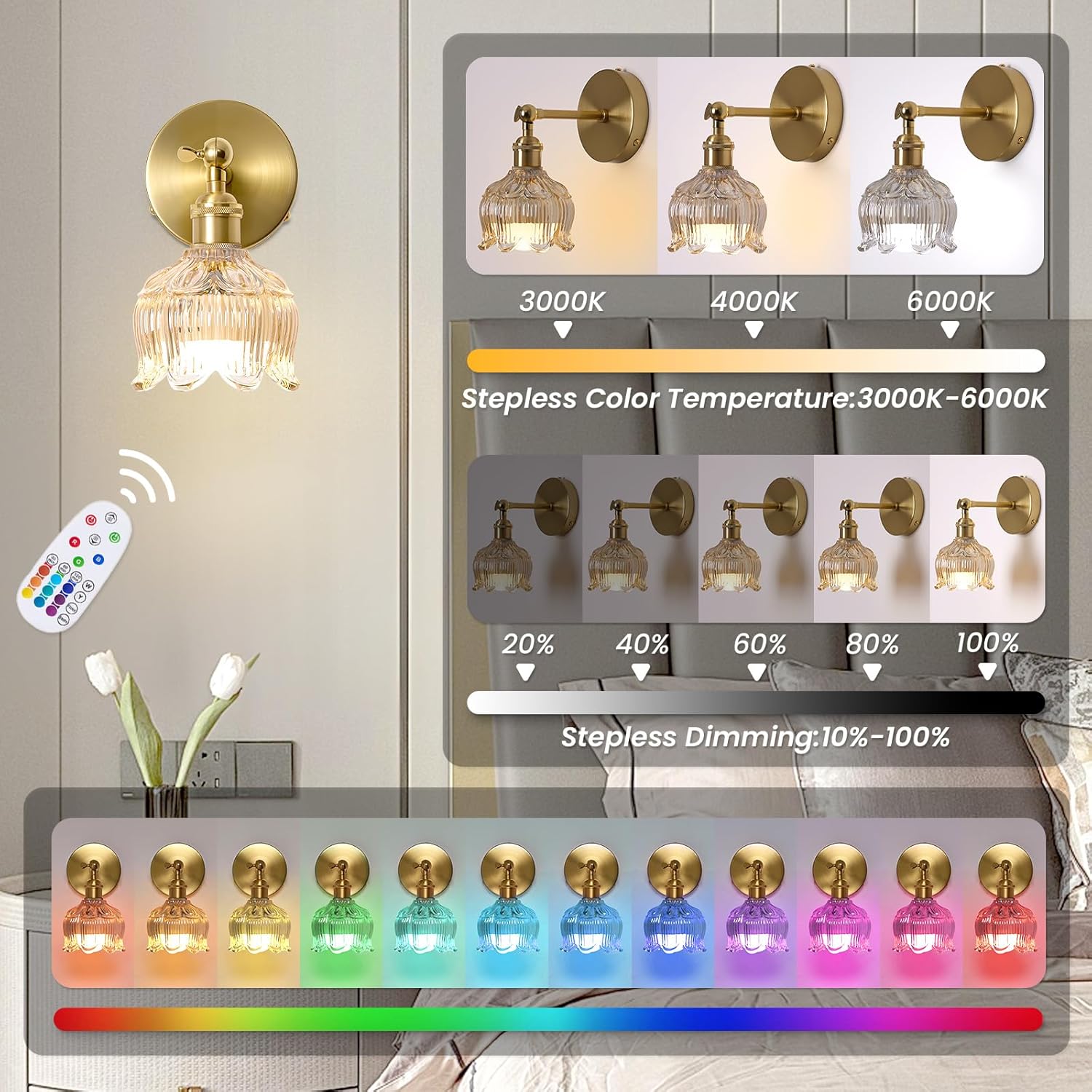 Set of 2 mounted light gold wall light brass,glass powered light