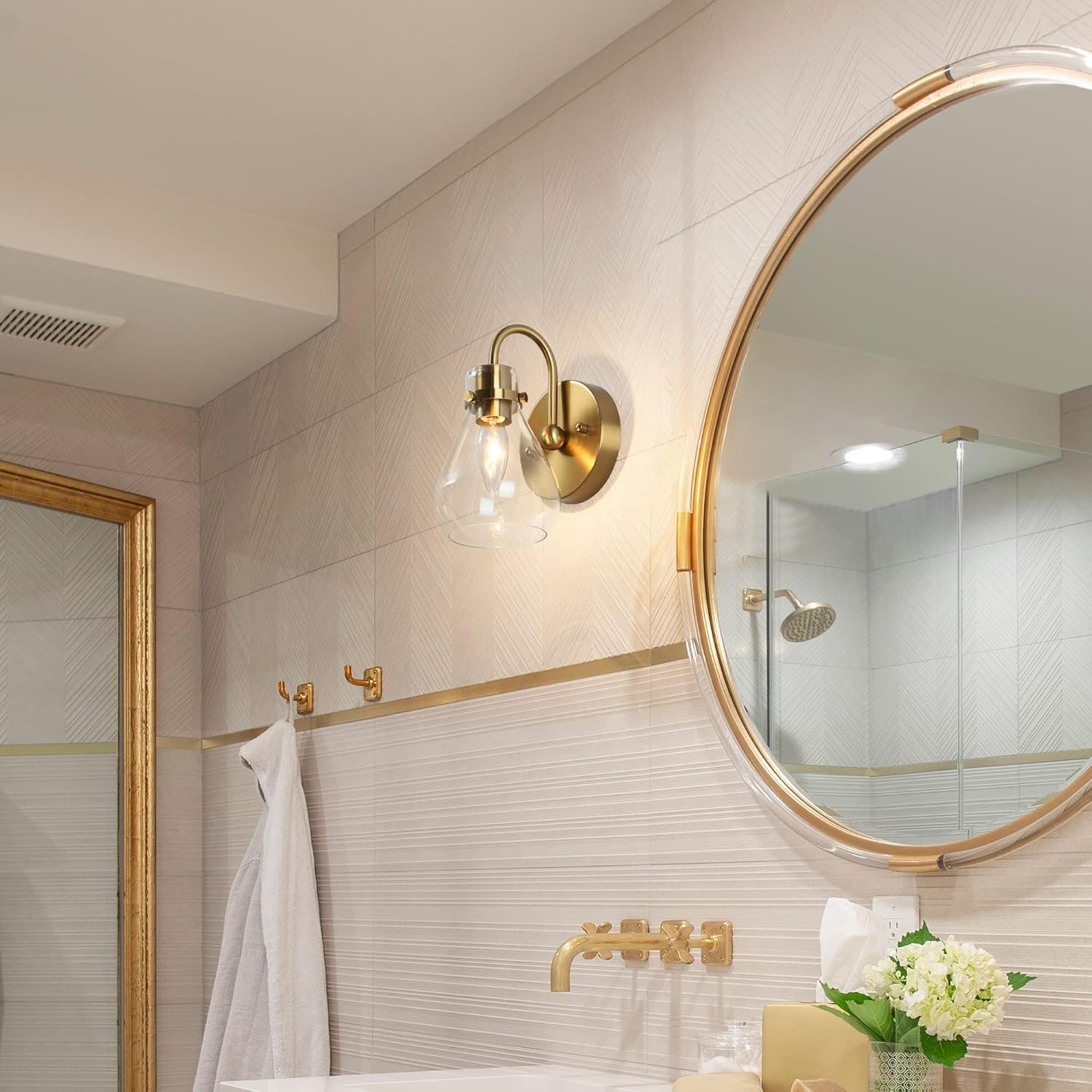 1-light mounted light brass wall light glass, metal  fixture light