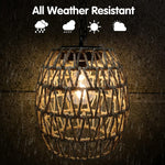 Twine hooks hanging lamp brown, beige solar light rattan, bamboo porch light