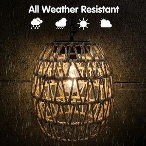 Twine hooks hanging lamp brown, beige solar light rattan, bamboo porch light