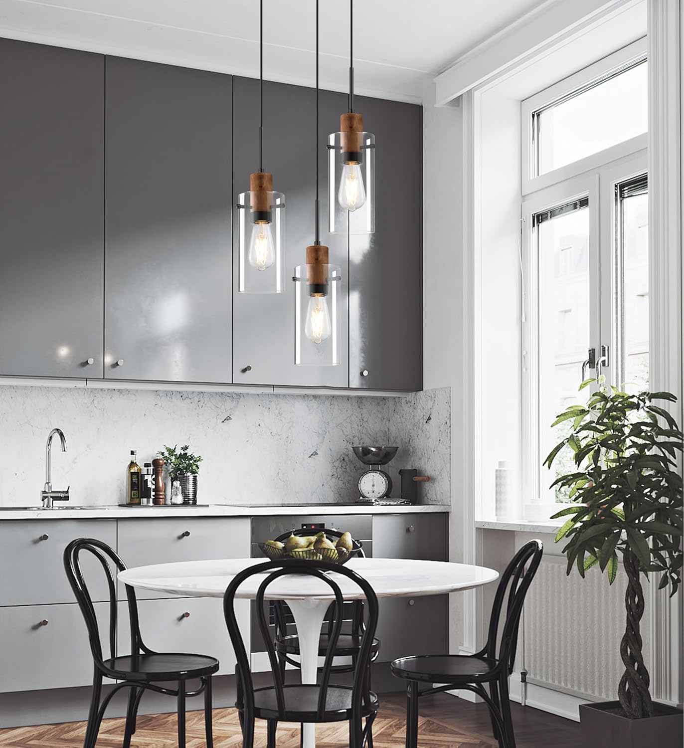 3 light kitchen light black bedroom light metal,wood and glass pendant light