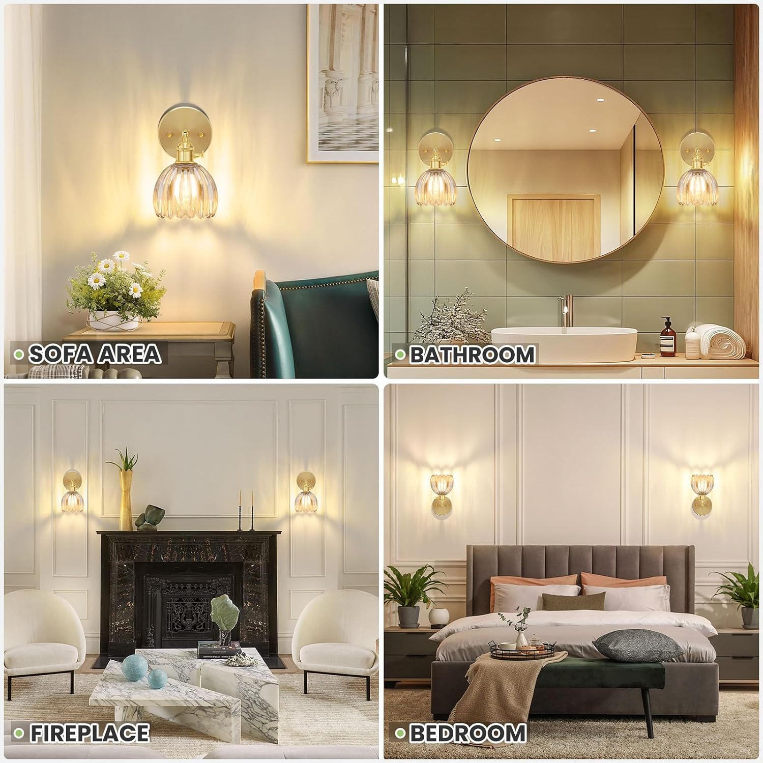 Set of 2 living room light amber wall light glass, metal porch light