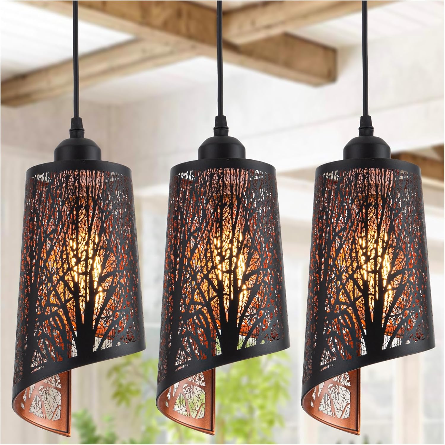 3 Pack bedroom light black and gold pendant light metal fixture light