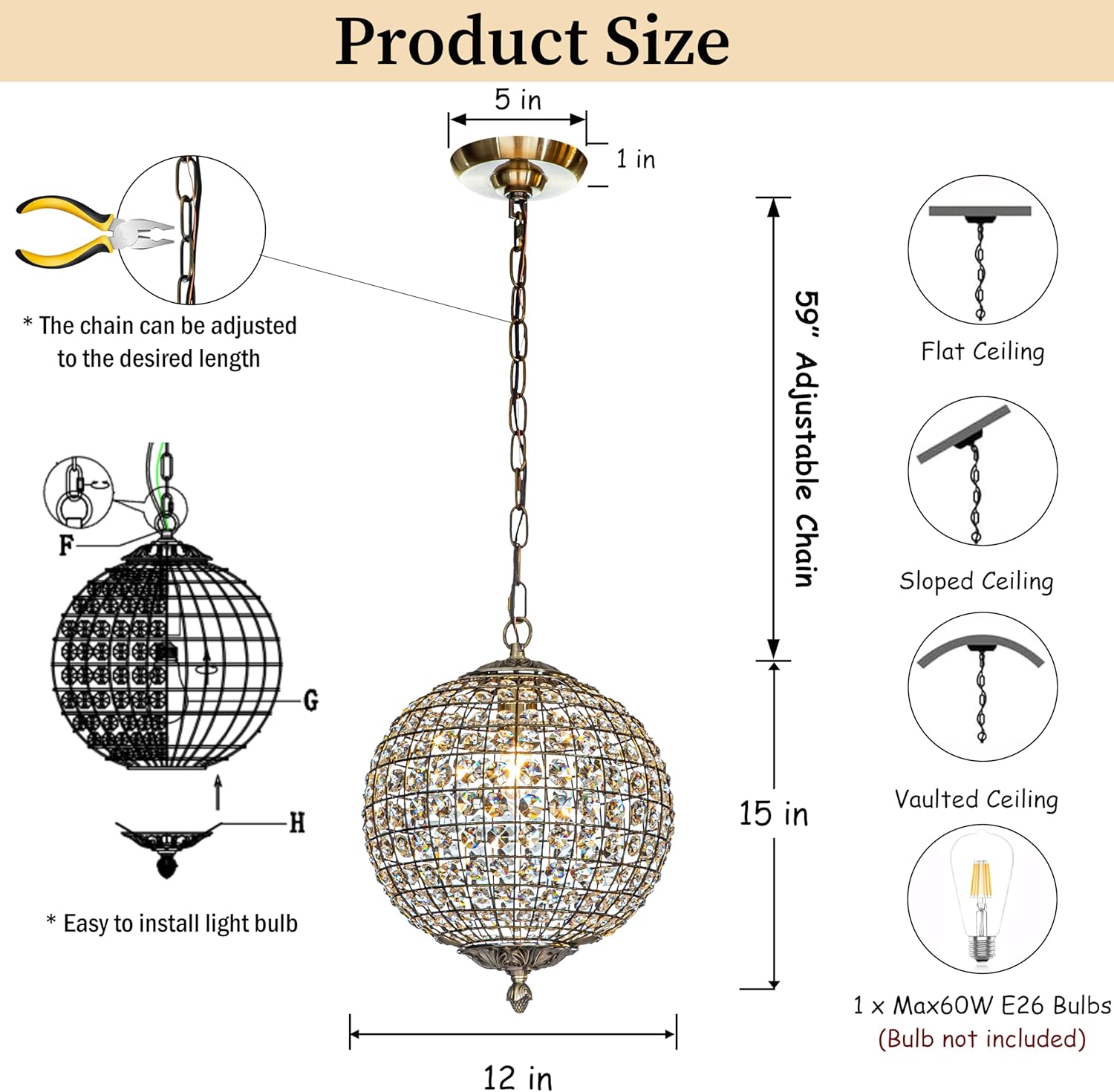 1-light chandelier light gold bedoom light iron,crystal pendant light