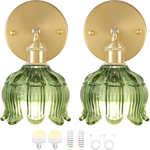Set of 2 bedroom light green wall light brass, glass kitchen light