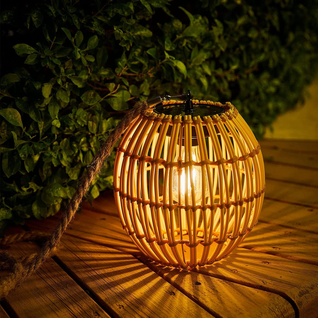 Waterproof solar lantern natural hanging light rattan patio light