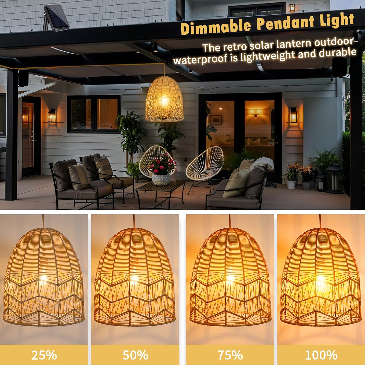 Dimmable hanging light matte pendant light plastic rattan lantern light