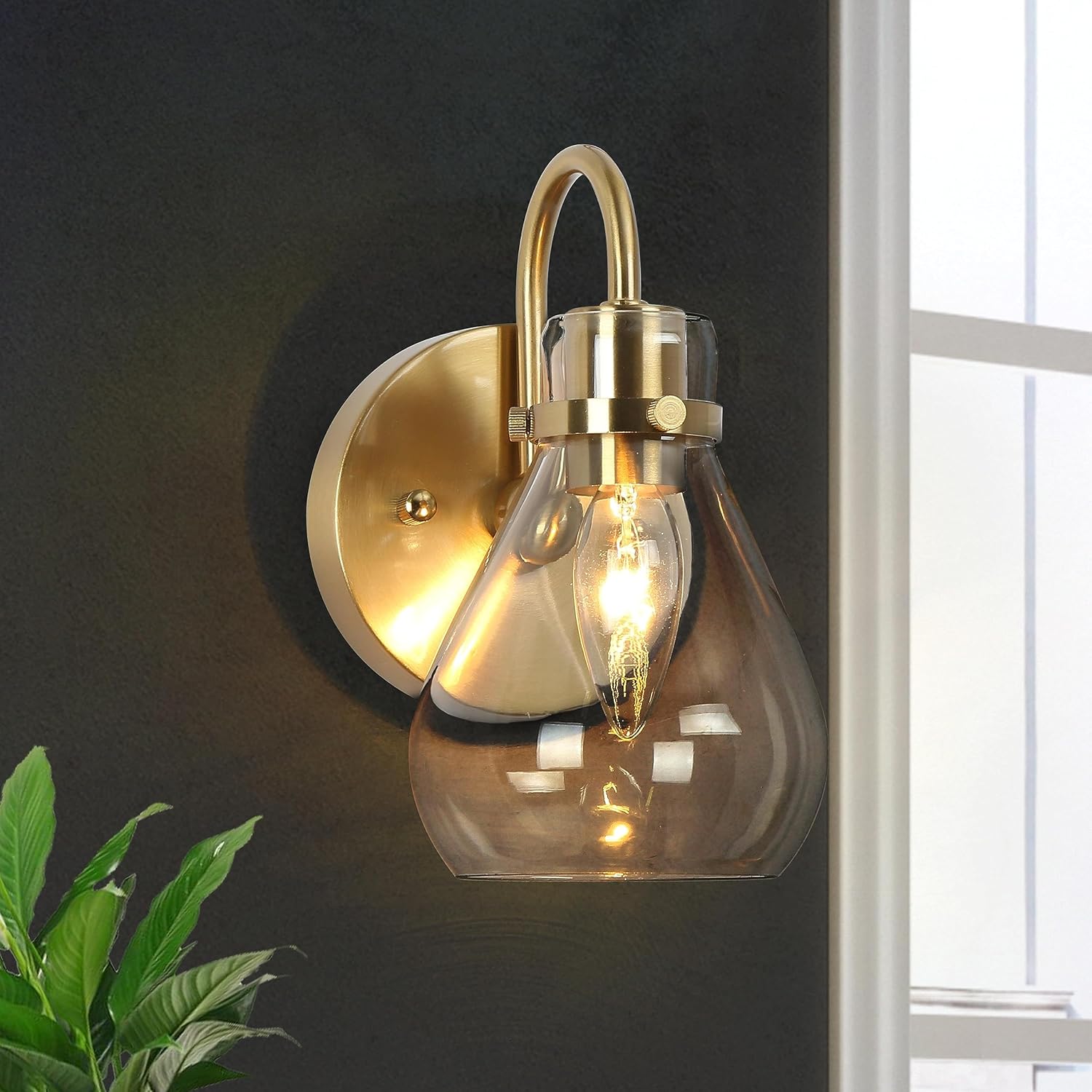1-light mounted light brass wall light glass, metal  fixture light