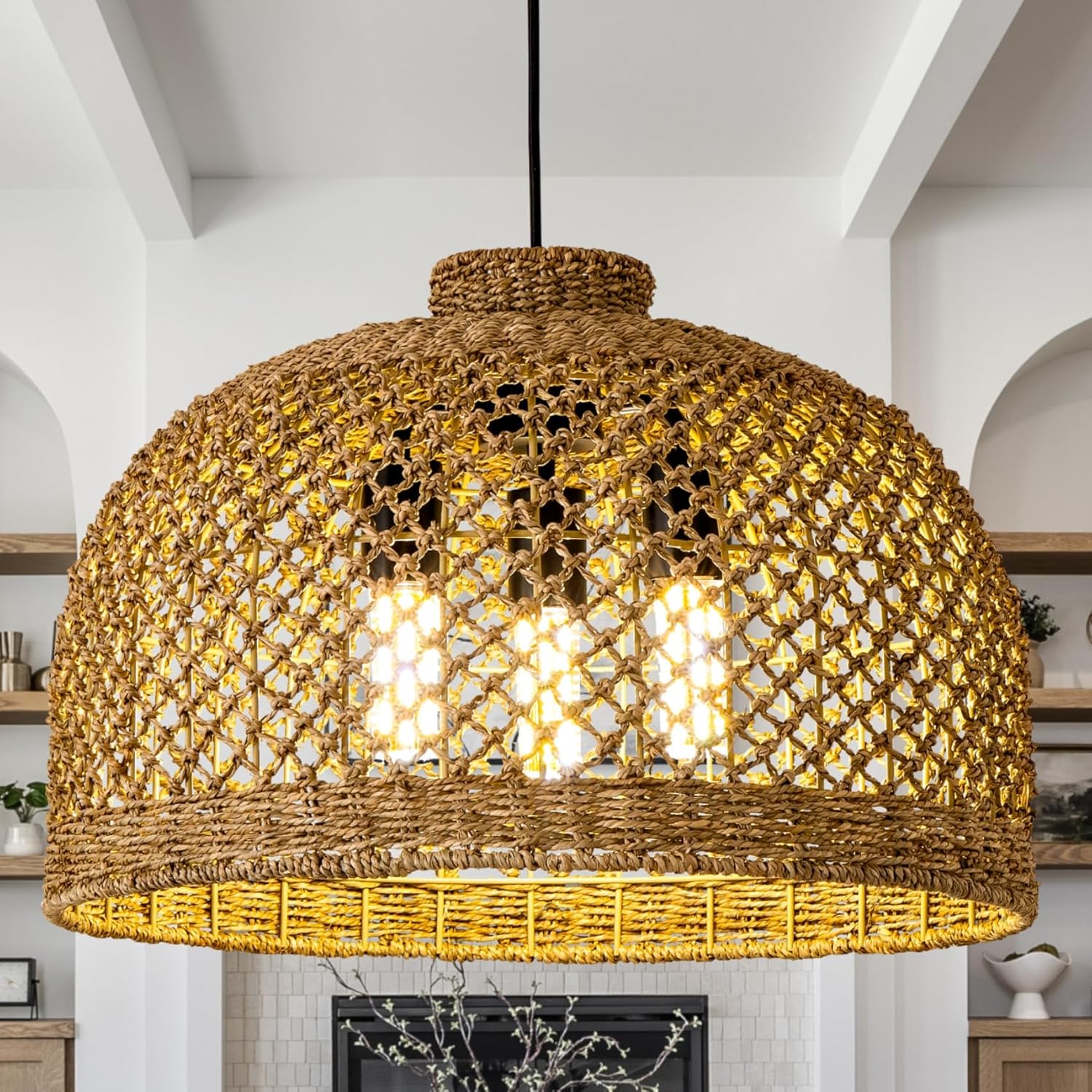 18.9in rattan hallway light brown pendant lights rattan, seagrass, bamboo chandelier light