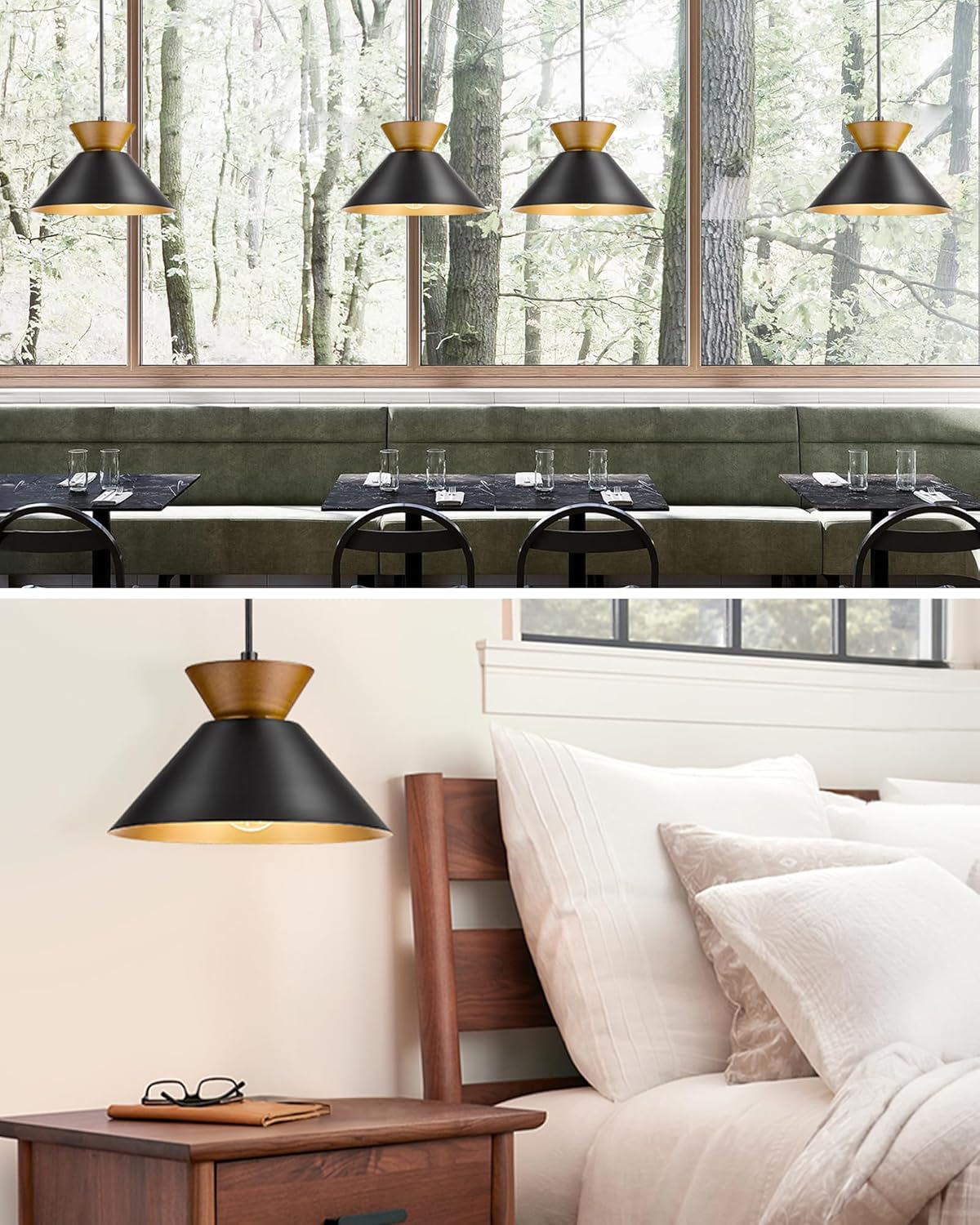 Farmhouse hanging lamp black pendant light metal,wood bedroom light