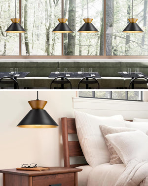 Farmhouse hanging lamp black pendant light metal,wood bedroom light