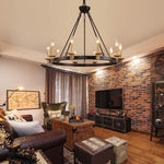 Vintage wagon wheel chandelier rust farmhouse pendant with black and gold finish