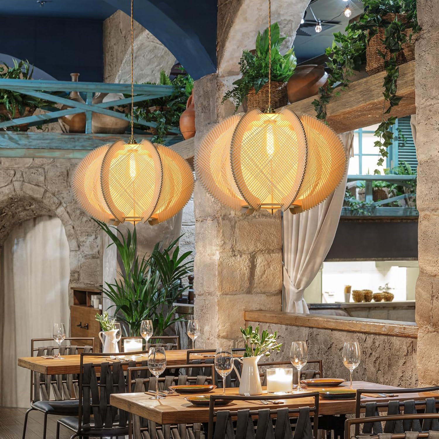 1 Light Pendant light natural ceiling light Wood chandelier light