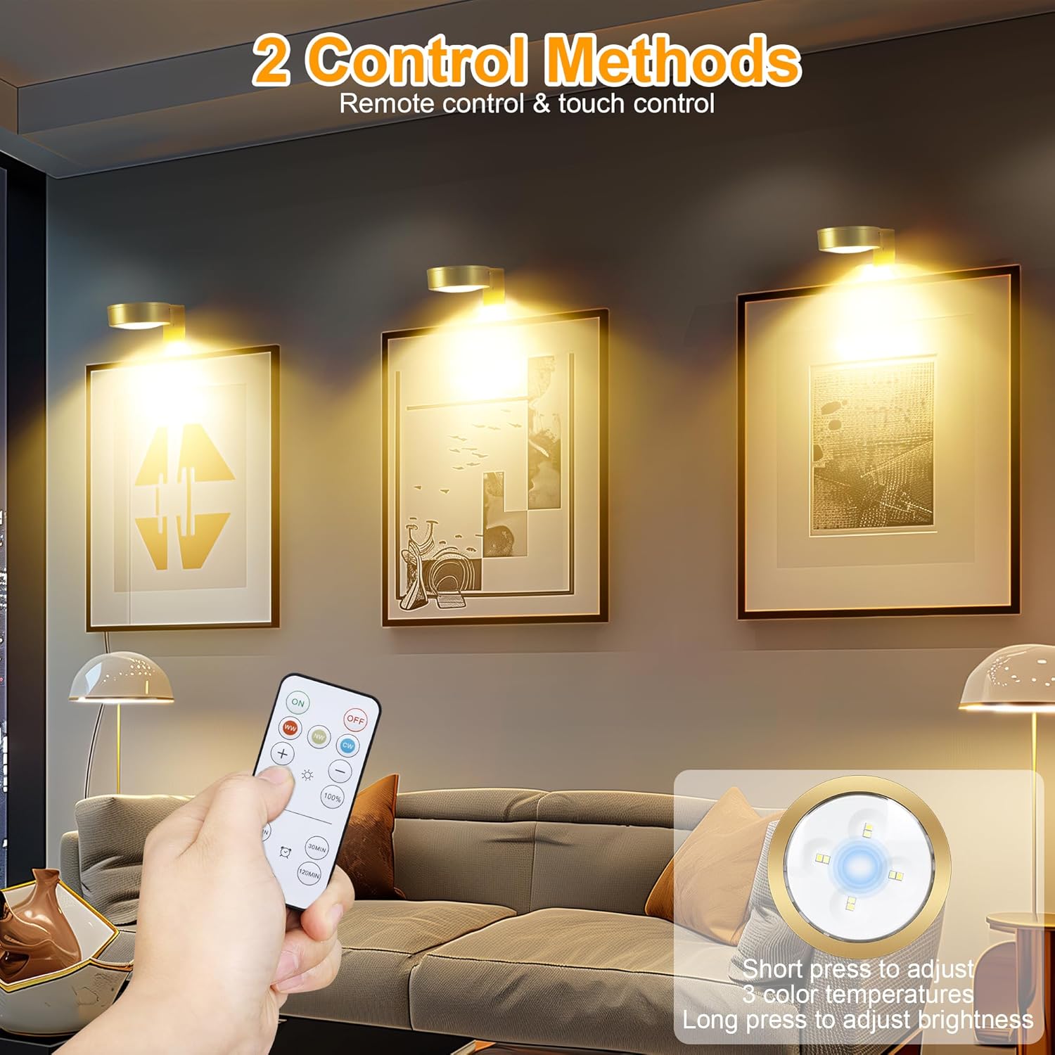 3pcs picture light gold display light plastic wall light