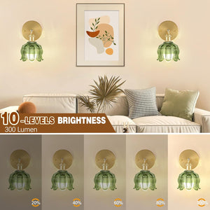 Set of 2 bedroom light green wall light brass, glass kitchen light