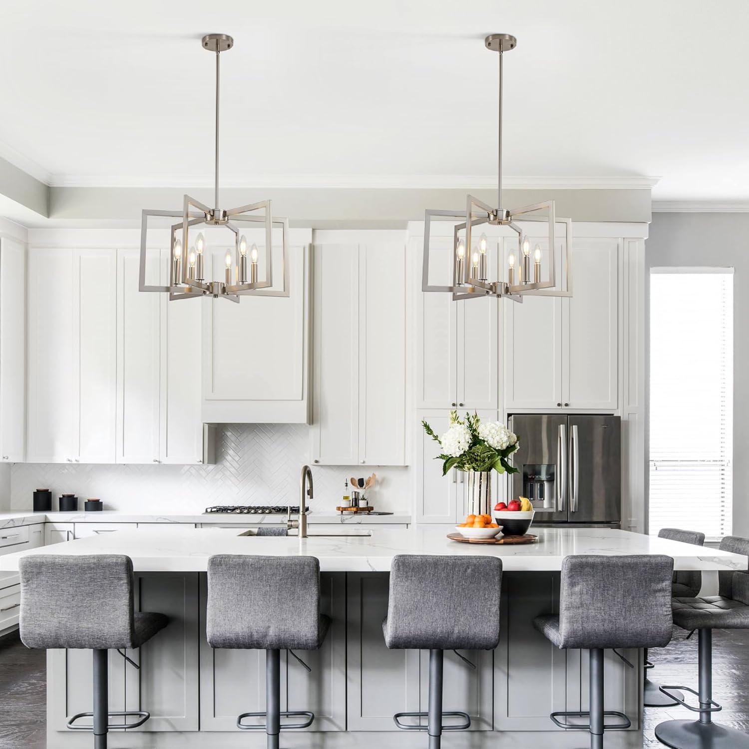 6-light modern hanging light brushed nickel entryway light metal pendant lights