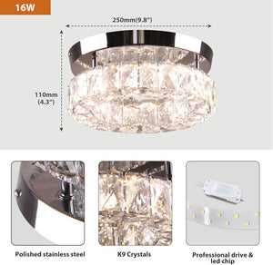 Led ceiling light chrome-multi-colored entryway light crystal ,steel hallway light
