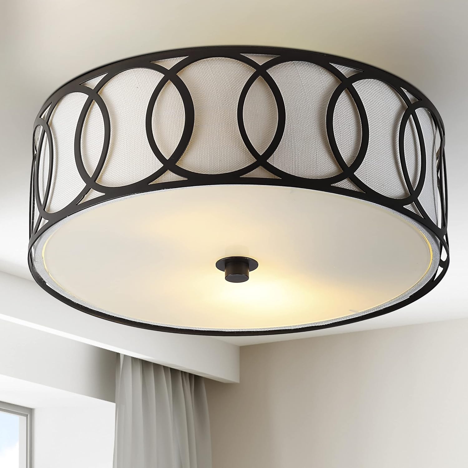 2-light ceiling light bronze stairwell light metal flush mount light