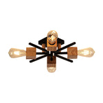 4 Light flush mount light black, wood ceiling light   metal, wood light fixture