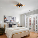 4 Light flush mount light black, wood ceiling light   metal, wood light fixture