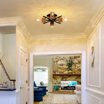 4 Light flush mount light black, wood ceiling light   metal, wood light fixture