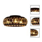 3 Light led light black ceiling light metal, rattan boho light fixtures