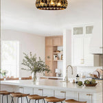 3 Light led light black ceiling light metal, rattan boho light fixtures