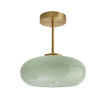 Vintage light fixture milk green hallway light brass, glass semi flush mount light