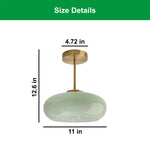 Vintage light fixture milk green hallway light brass, glass semi flush mount light