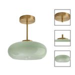 Vintage light fixture milk green hallway light brass, glass semi flush mount light