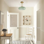 Vintage light fixture milk green hallway light brass, glass semi flush mount light