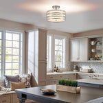 2 Light mount flush light silver bedroom ceiling light linen, metal light fixture