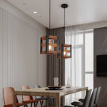 Black wood pendant light, island hanging light fixture with bubble glass shade