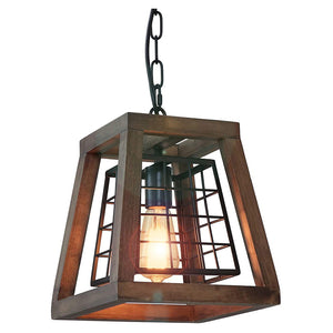 Antique wood pendant lamp farmhouse cage vintage light
