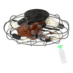 Black cage flush mount ceiling light with fan and remote control 5 light ceiling light fixture