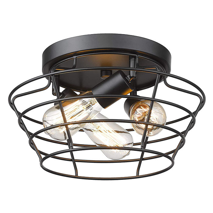 Black semi flush mount ceiling lamp 3 light cage close to ceiling light fixture