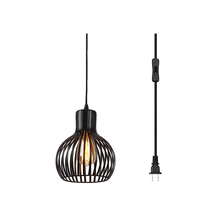 Black wire cage plug in pendant light with On/Off Switch