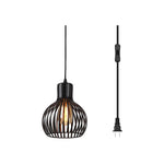 Black wire cage plug in pendant light with On/Off Switch