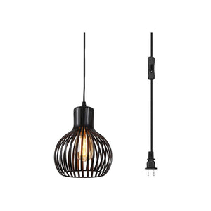 Black wire cage plug in pendant light with On/Off Switch