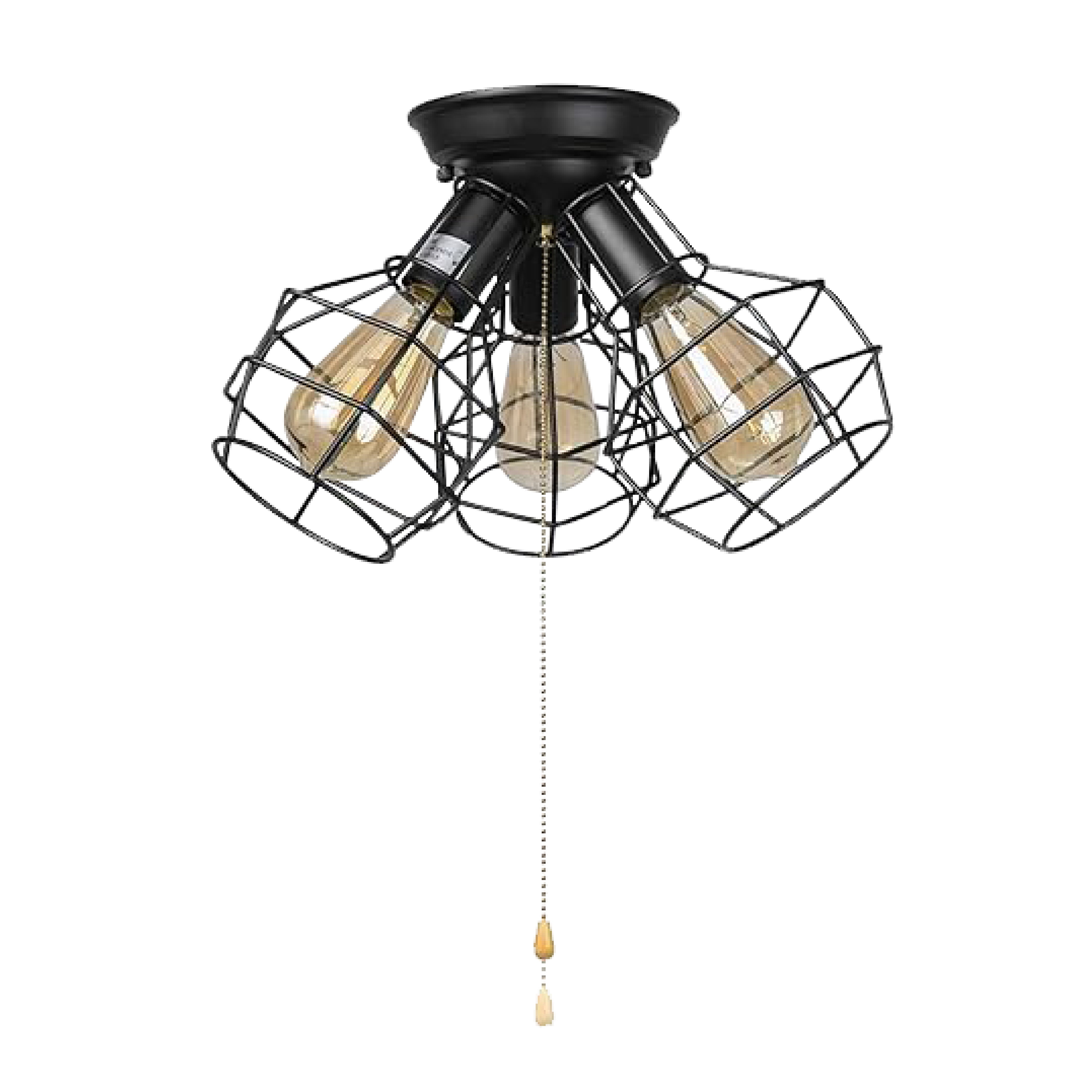 3 light vintage industrial wire cage pull string ceiling light fixture ...