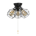3 light vintage industrial wire cage pull string ceiling light fixture