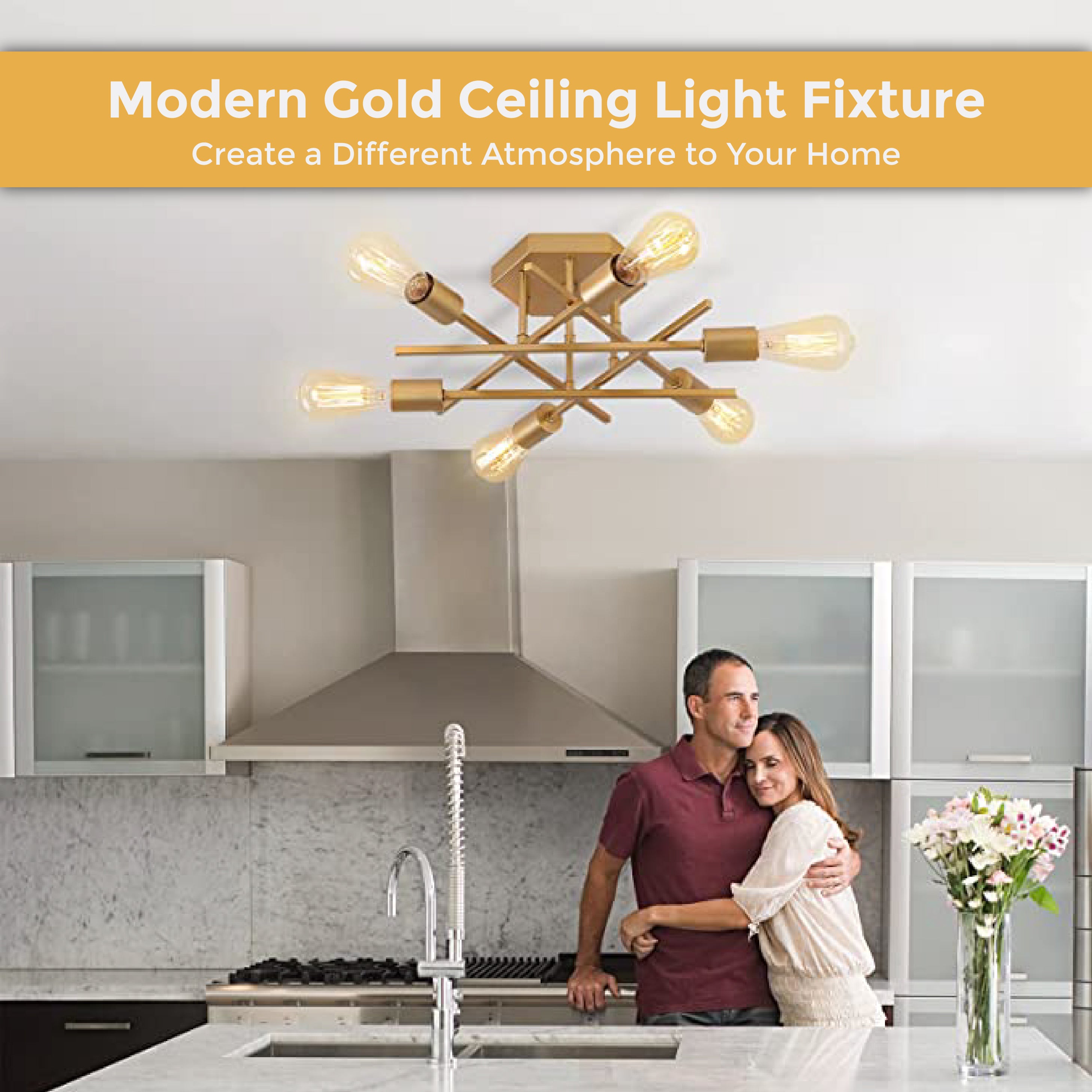 6 Lights industrial ceiling light Gold kitchen chandelier light fixtures Iron dining light fixture